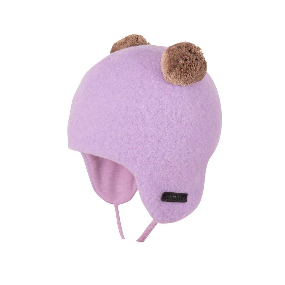 Căciulă Pure Pure din lână fleece organică cu pompoane - Lilac