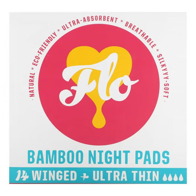 Absorbante lungi de noapte cu aripioare din bambus, 4 pic, Flo, 14 buc