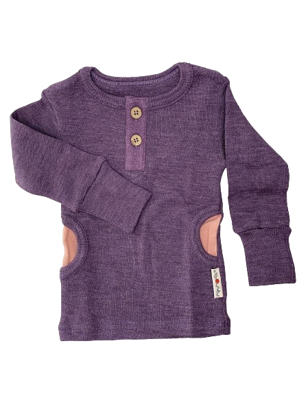 Bluză ManyMonths din lână merinos - Henley Pockets Dusty Grape