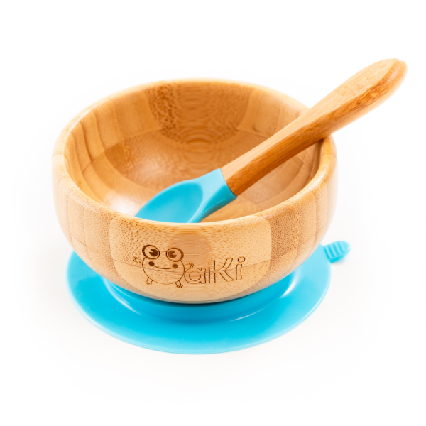 Set castron și linguriță din bambus organic Oaki - Albastru