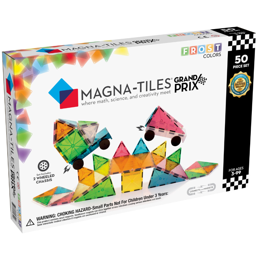 MAGNA-TILES Grand Prix, set magnetic 50 de piese cu mașinuțe