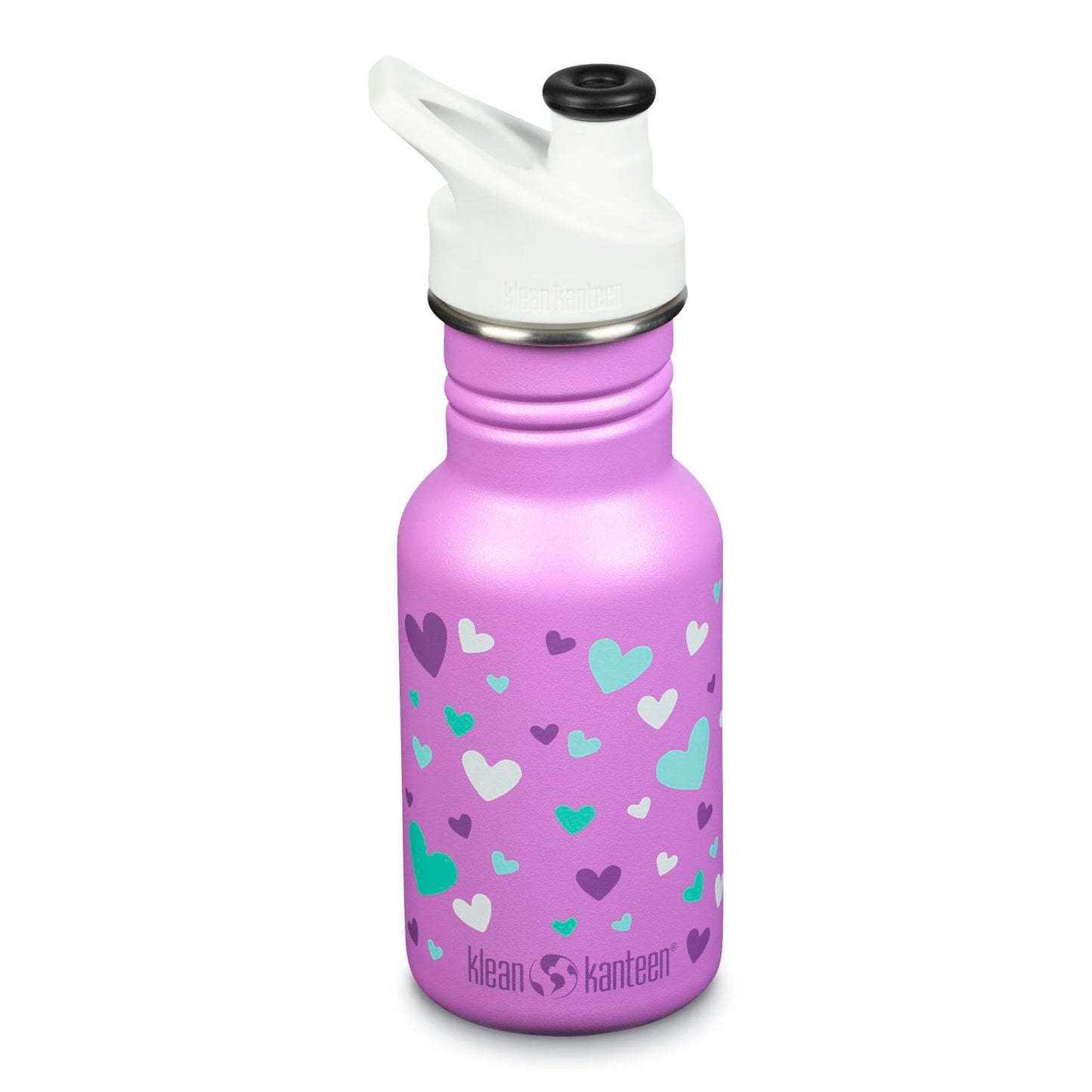 Recipient din oţel inoxidabil pentru copii, 355 ml, cu capac sport - Classic Narrow Klean Kanteen - Orchid Hearts