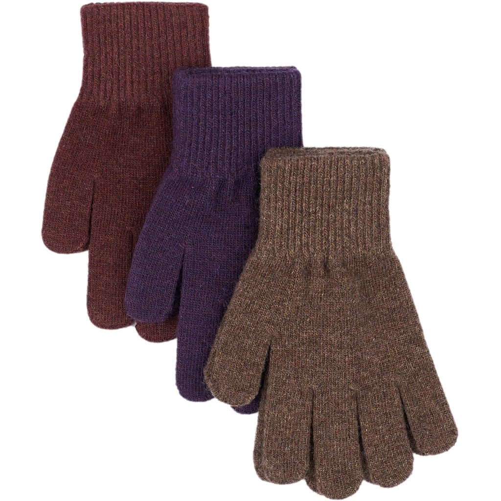 Mănuși tricotate cu lână Magic Gloves Mikk-line - set de 3 perechi Nightshade- Chocolate Chip - Rose Brown