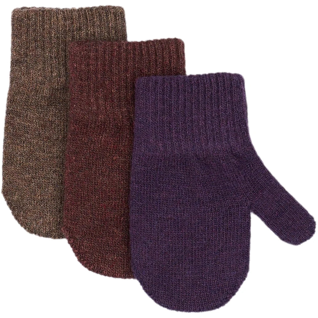 Mănuși Mikk-line tricotate cu lână - set de 3 perechi: Nightshade - Chocolate Chip - Rosé Brown