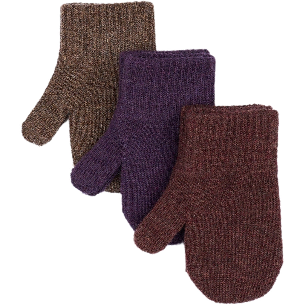 Mănuși Mikk-line tricotate cu lână - set de 3 perechi: Nightshade - Chocolate Chip - Rosé Brown