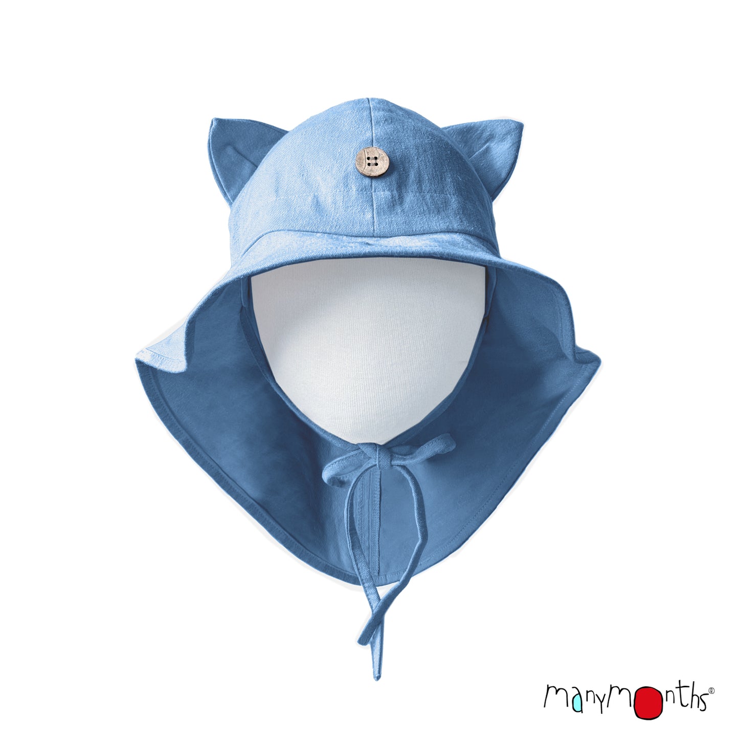 Pălărie ajustabilă ManyMonths Kitty cânepă și bumbac - Parisian Blue