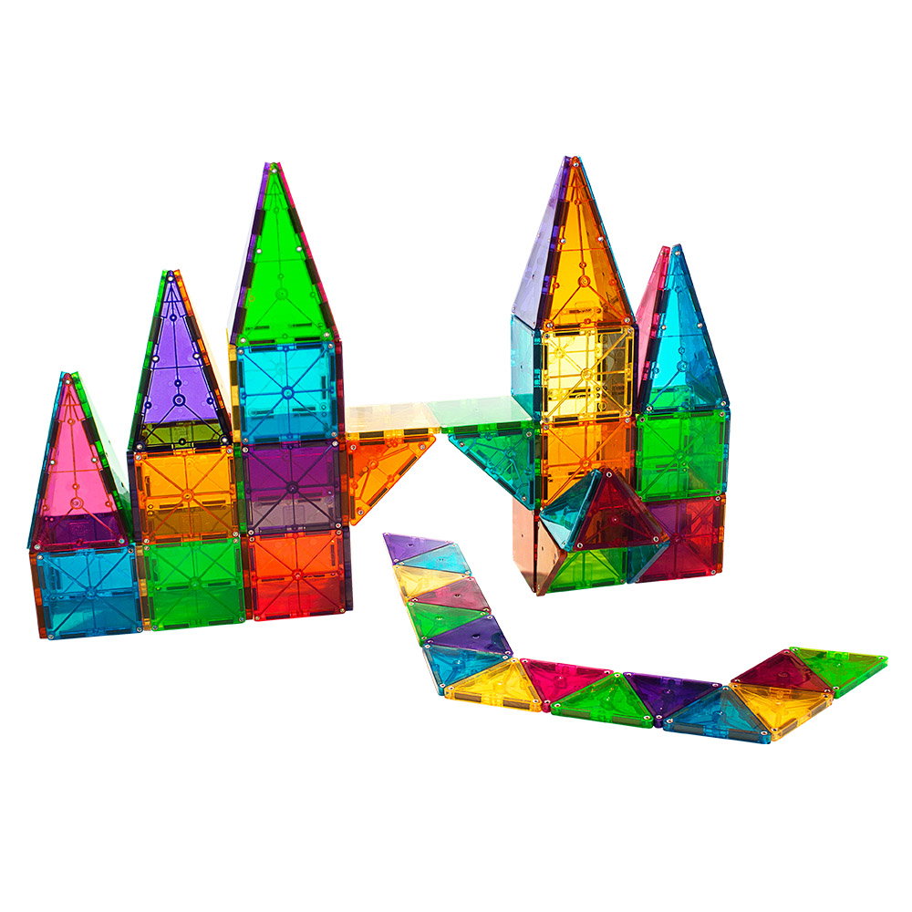 Set MAGNA-TILES - 100 piese magnetice de construcție transparente colorate