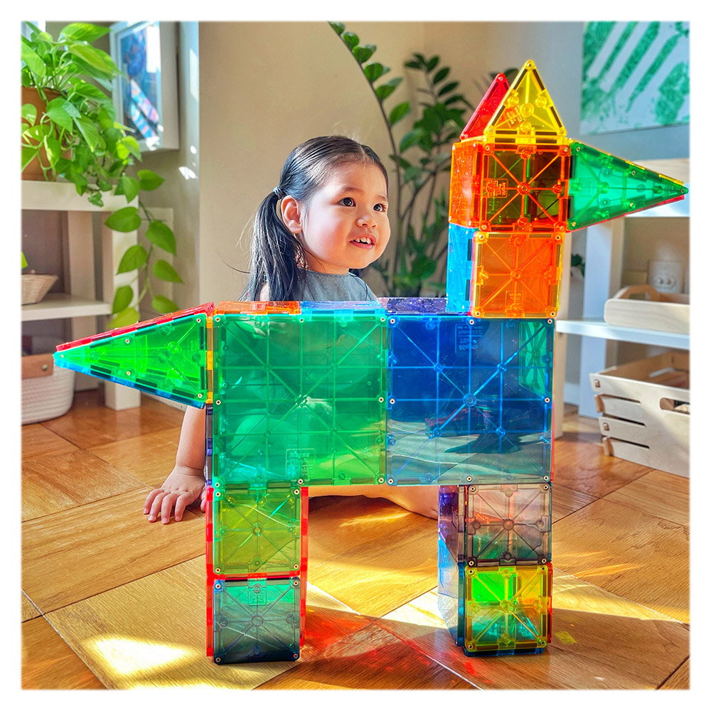 Set MAGNA-TILES - 100 piese magnetice de construcție transparente colorate