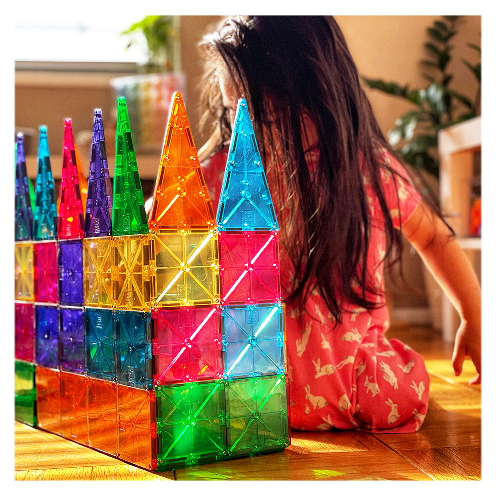 Set MAGNA-TILES - 100 piese magnetice de construcție transparente colorate