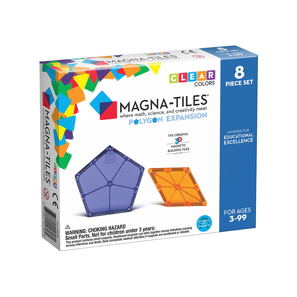 Set MAGNA-TILES de extindere - 8 poligoane magnetice de construcție transparente colorate