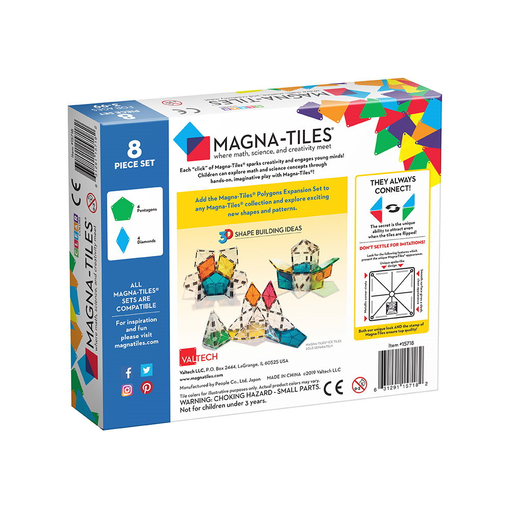 Set Magna-Tiles de extindere - 8 poligoane magnetice de construcție transparente colorate