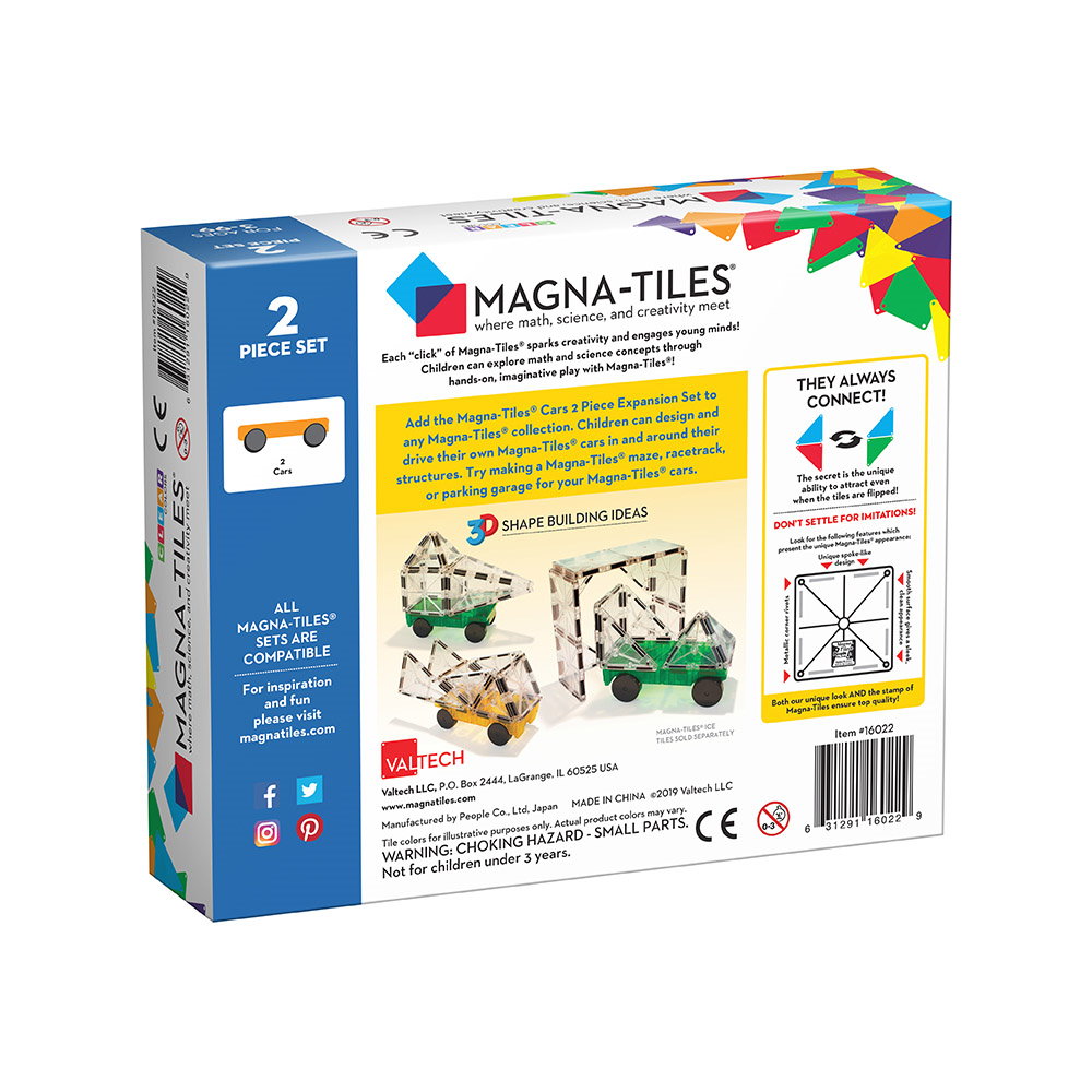 MAGNA-TILES Extensie, 2 mașinuțe galben și verde