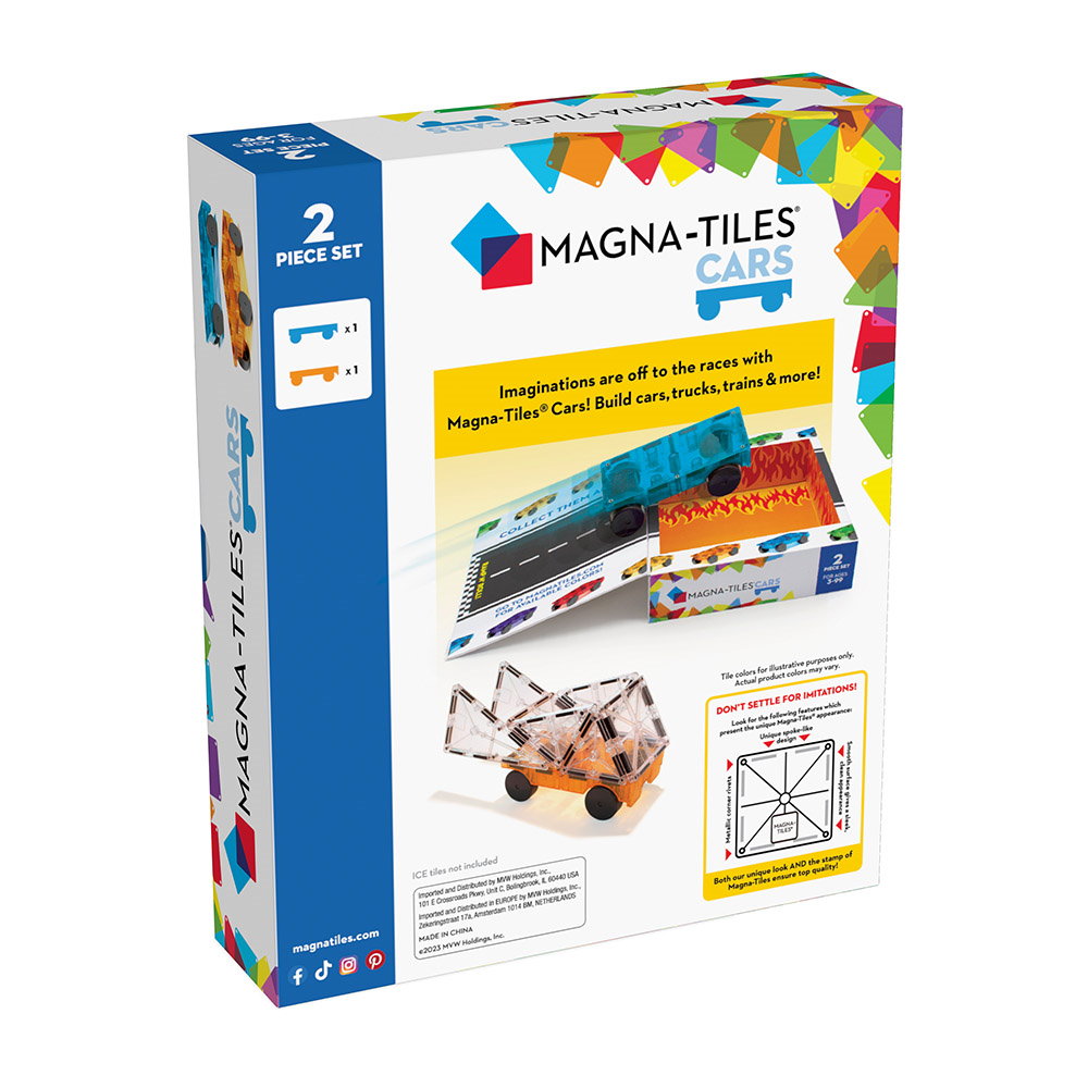 MAGNA-TILES Extensie, 2 mașinuțe albastru și portocaliu