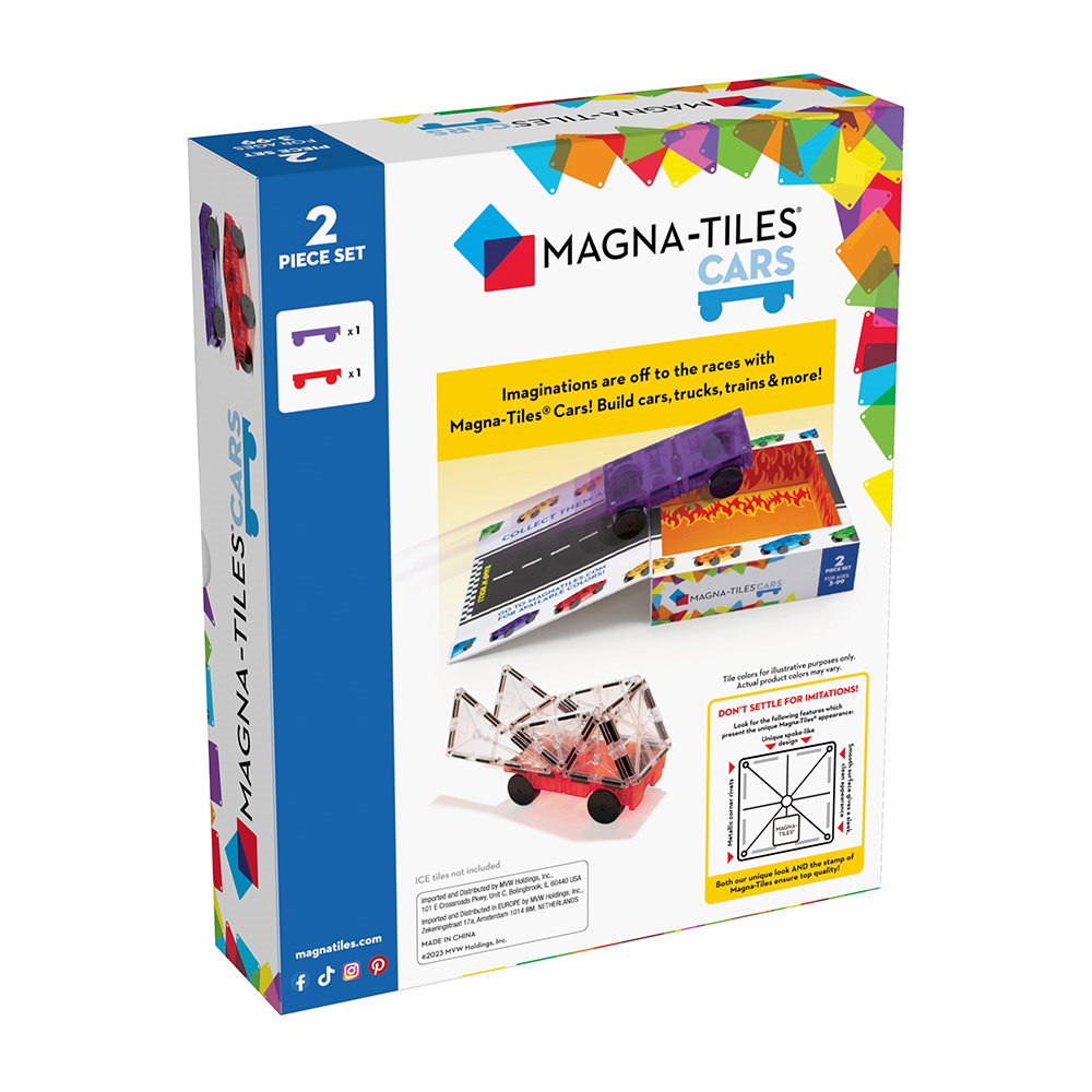 MAGNA-TILES Extensie, 2 mașinuțe mov și roșu