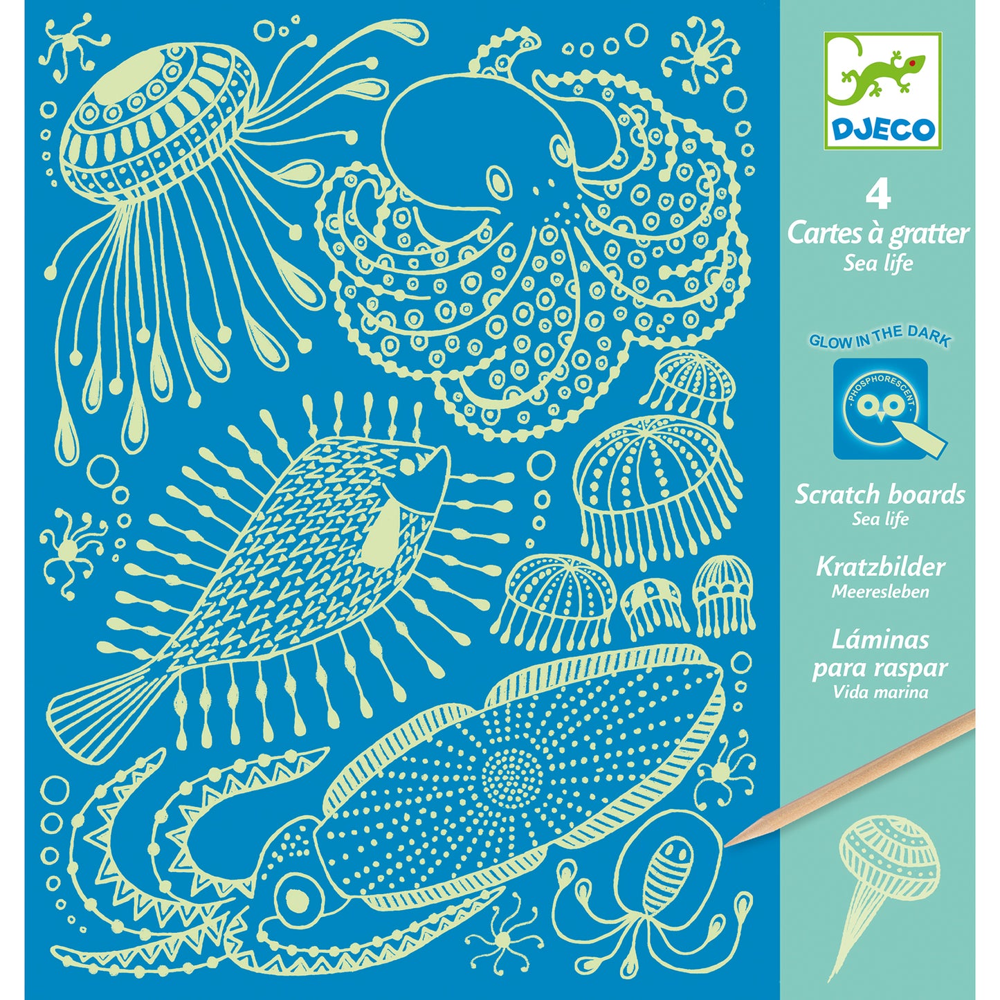 Joc creativ de răzuit planșe fluorescente - În adâncul oceanului - Djeco