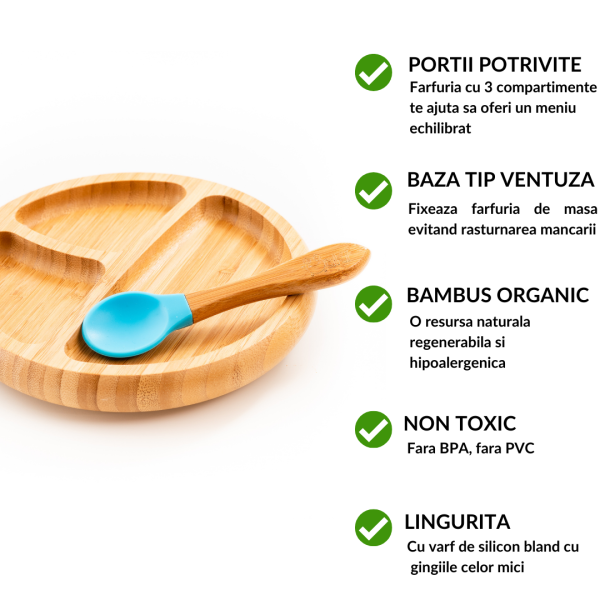 Set farfurie și linguriță din bambus Oaki - Albastru