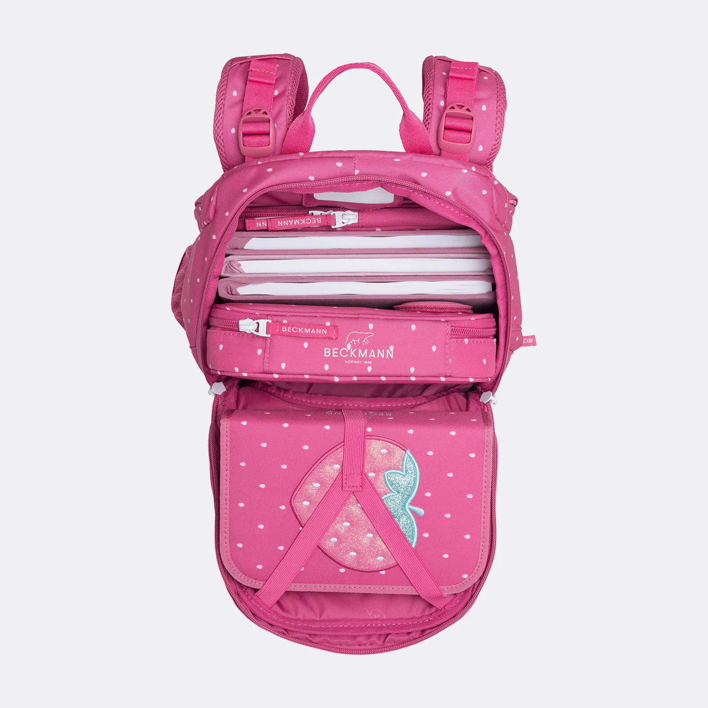 Ghiozdan, rucsac ergonomic cu pernǎ de aer Beckmann, set Active Air FLX 6 piese, Strawberry