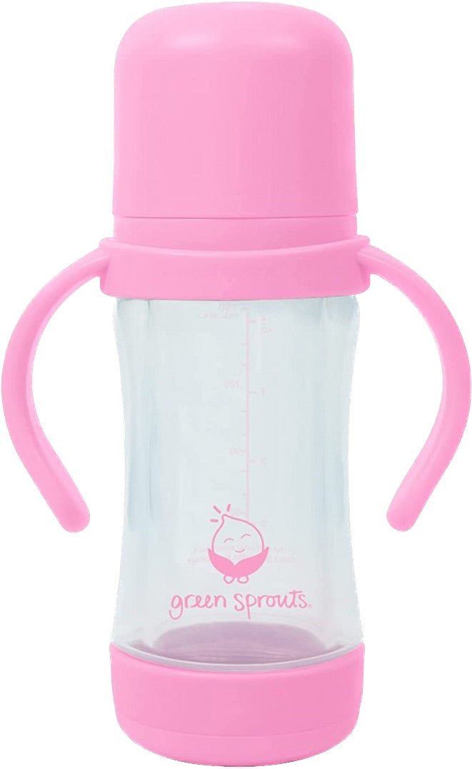Cana eco cu interior din sticla si manere 147 ml 3-in-1 - Green Sprouts - Pink