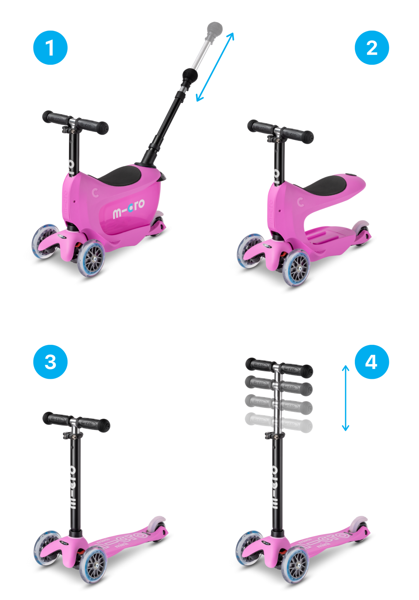 Trotinetă Micro Mini2go Deluxe Plus Pink +18 luni