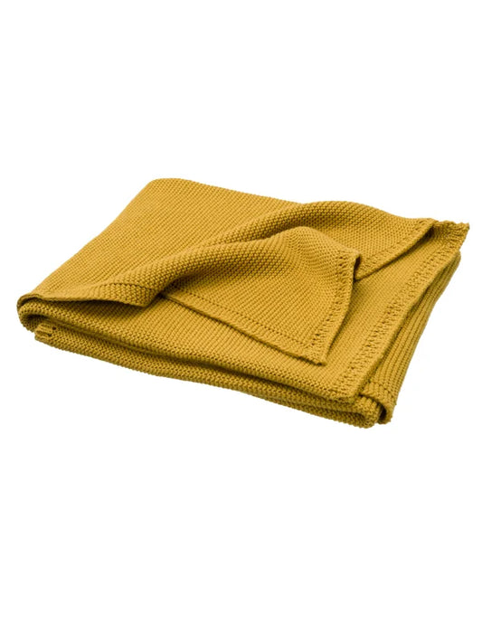 Pătură împletită, din bumbac organic, 80x100 cm, Muştar - Fresk