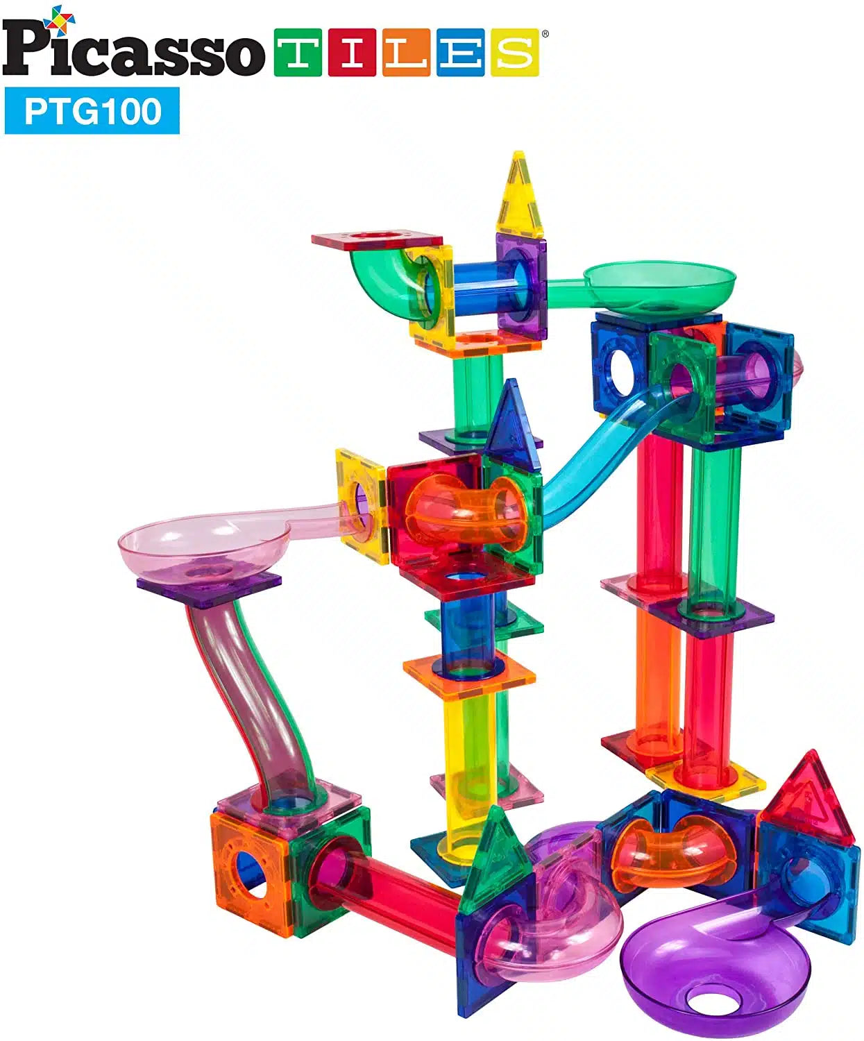 Set PicassoTiles Traseu magnetic pentru bile (marble run) - 100 de piese