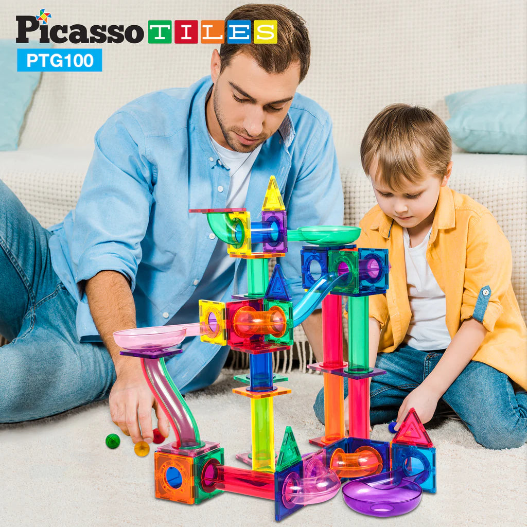 Set PicassoTiles Traseu magnetic pentru bile (marble run) - 100 de piese