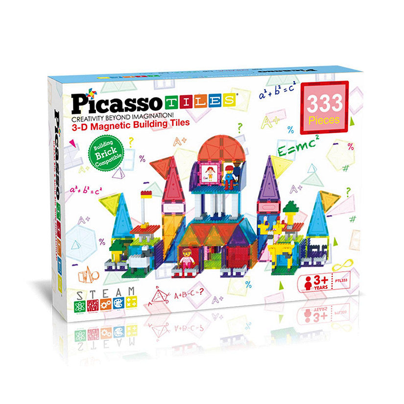 Set PicassoTiles - 333 piese: piese magnetice, cărămizi de construcție, figurine magnetice și alte piese extra
