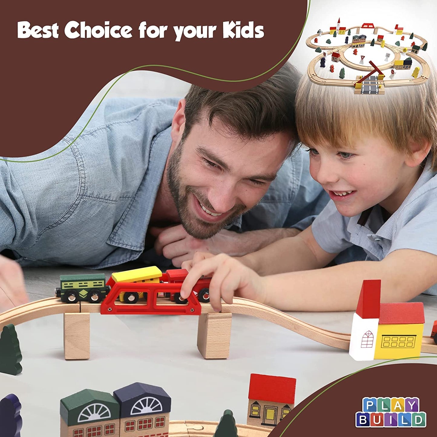 Traseu din lemn pentru trenulețe Playmags PlayBuild 100 piese