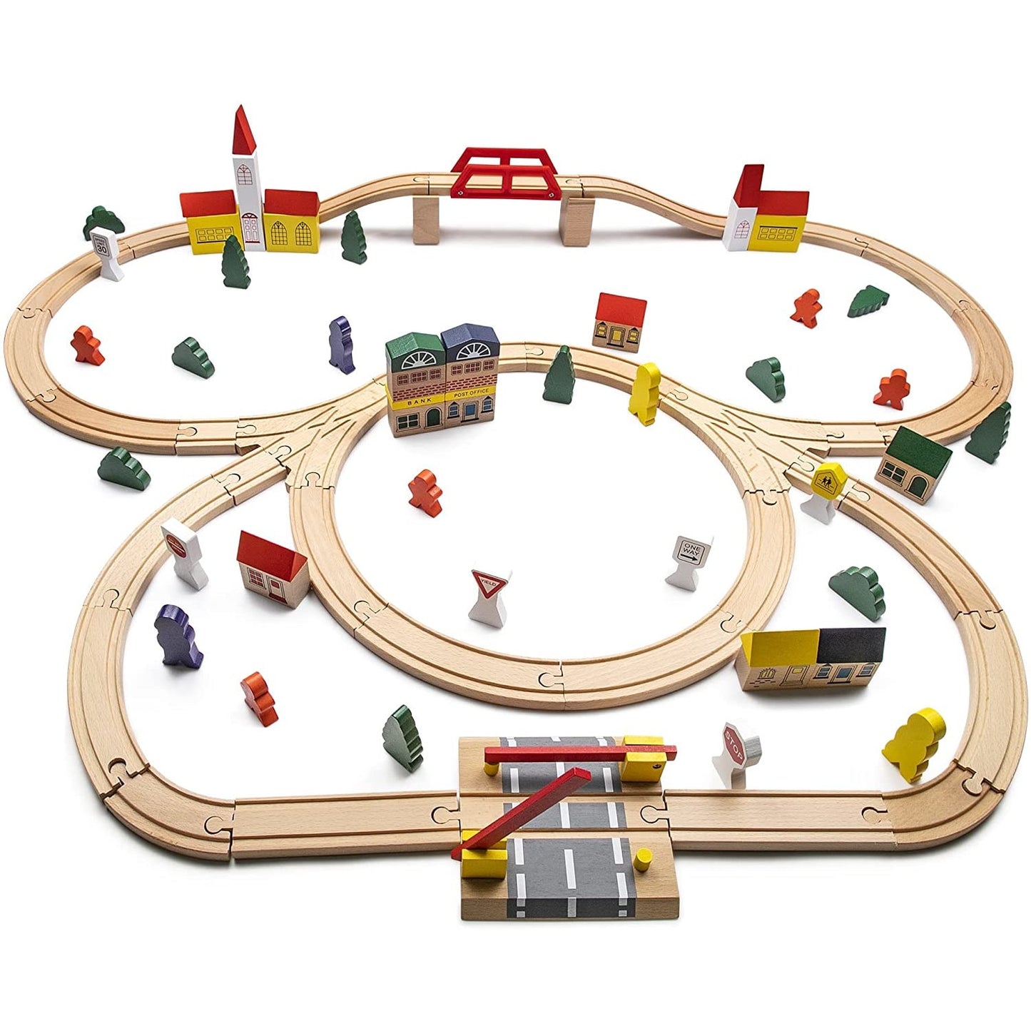 Traseu din lemn pentru trenulețe Playmags PlayBuild 100 piese