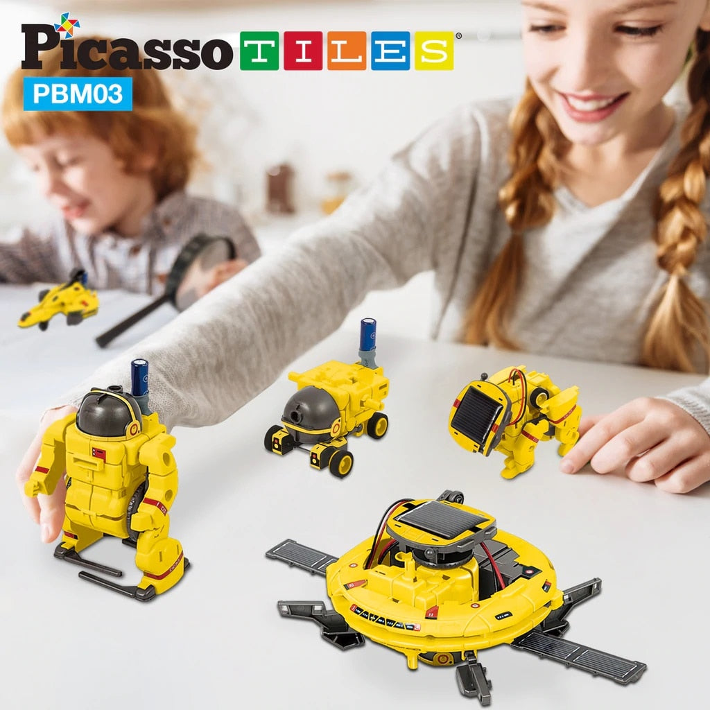 Set PicassoTiles - Kit STEM Solar 6-În-1 Robot-OZN-Astronaut-Câine-Navetă Spațială