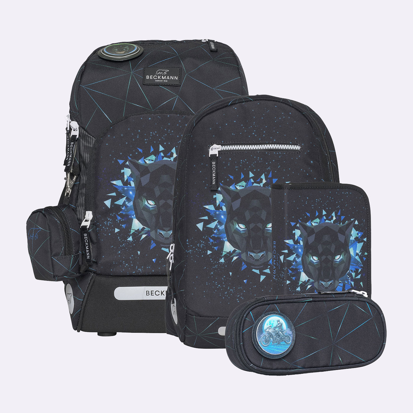 Ghiozdan, rucsac ergonomic cu perna de aer Beckmann, set Active Air FLX 6 piese, Panther