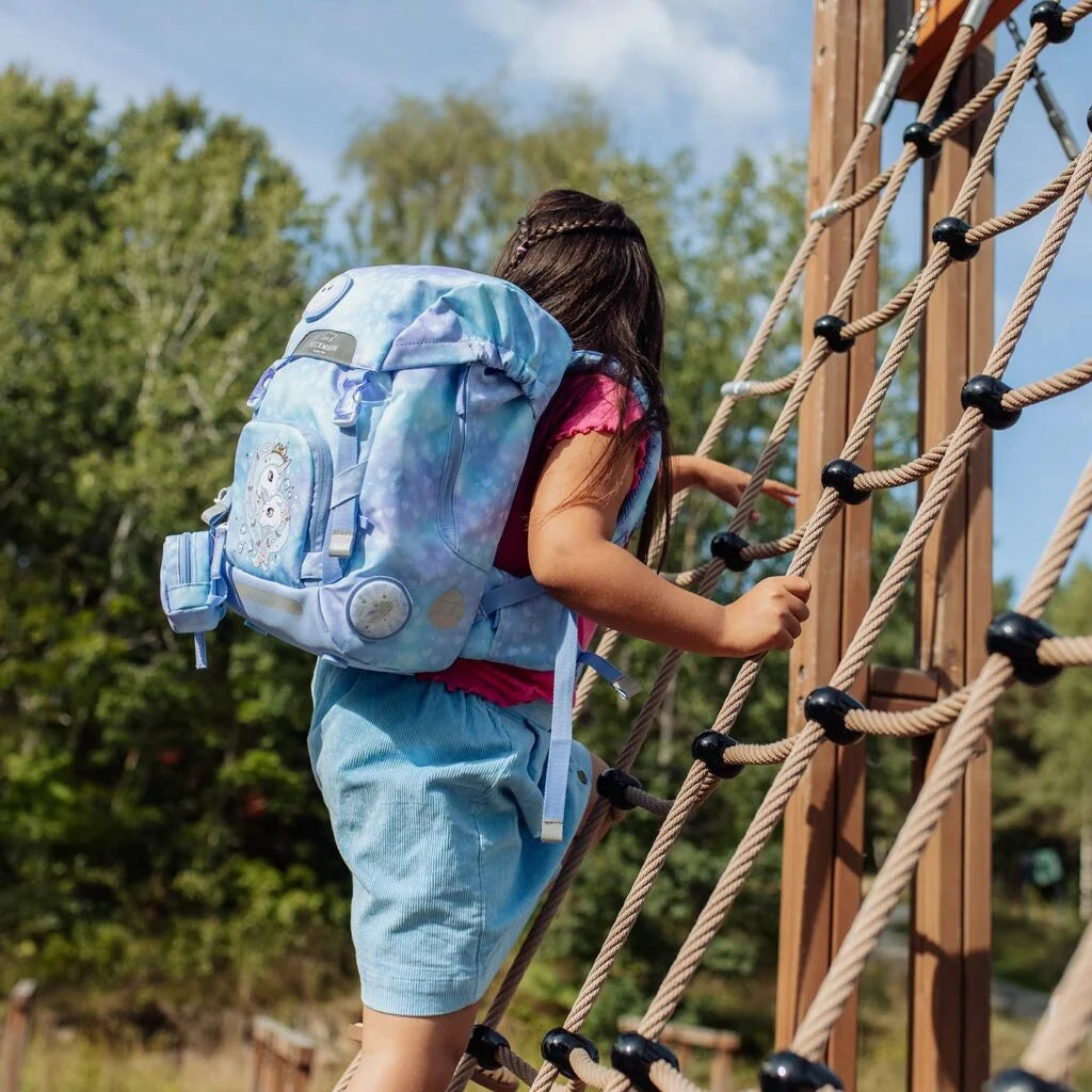 Ghiozdan, rucsac ergonomic cu pernǎ de aer Beckmann, set Active Air FLX 6 piese, Unicorn Princess Ice Blue