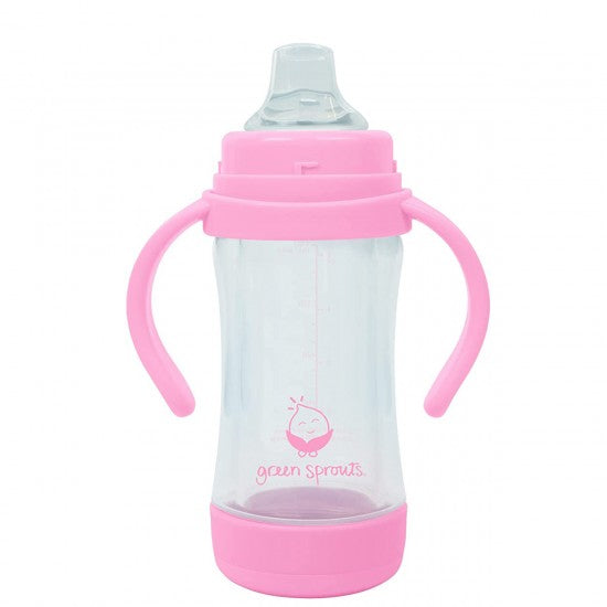 Cana eco cu interior din sticla si manere 147 ml 3-in-1 - Green Sprouts - Pink