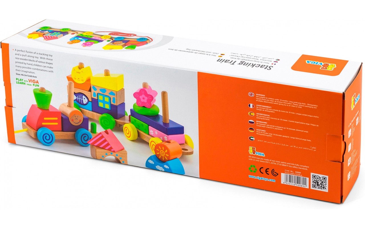 Trenuleț modular colorat din lemn cu cuburi - Viga