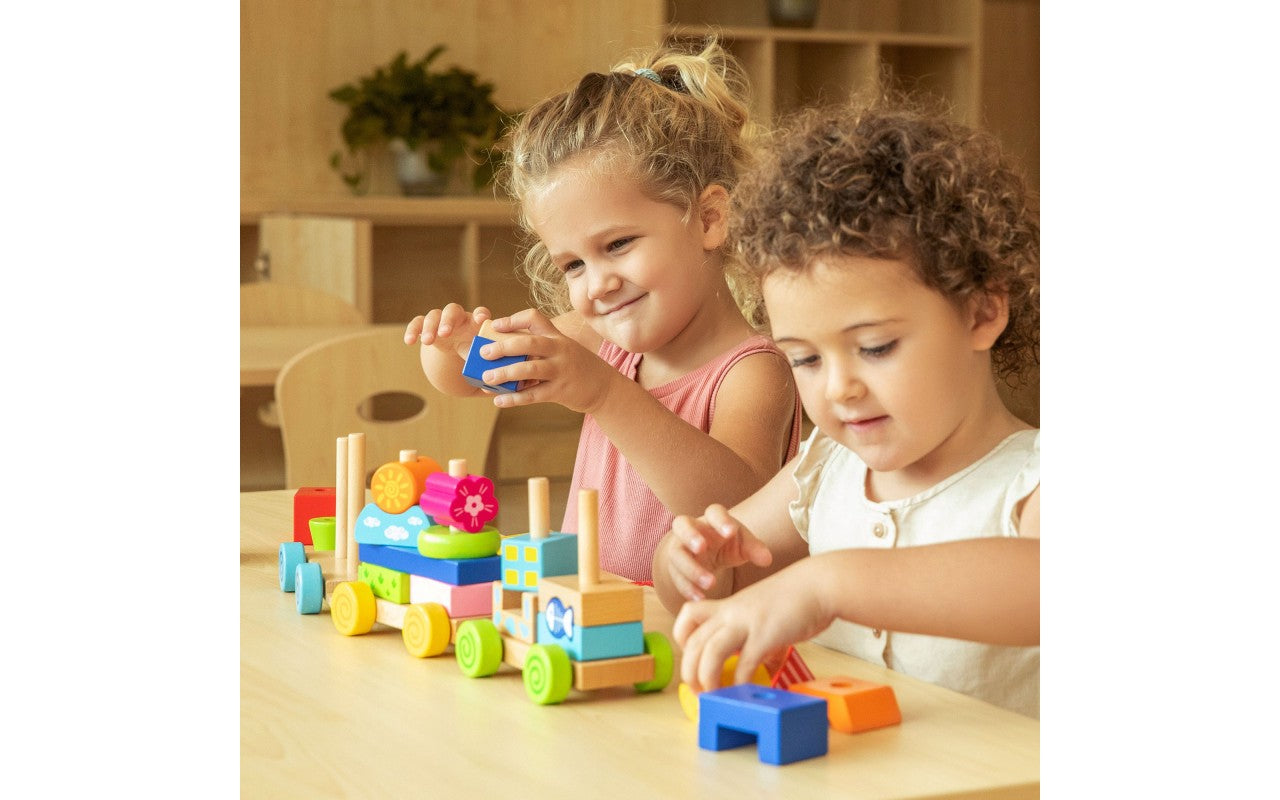 Trenuleț modular colorat din lemn cu cuburi - Viga