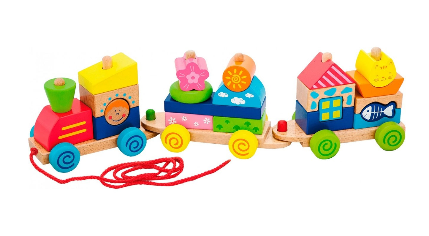 Trenuleț modular colorat din lemn cu cuburi - Viga