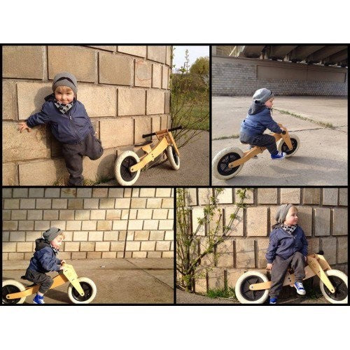 Bicicletă de echilibru Wishbone originală 2-în-1 (bicicletă din lemn fără pedale cu 2 roți)