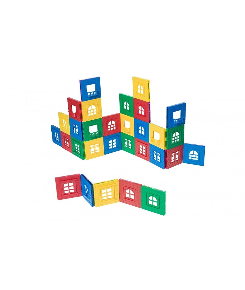 Set Playmags Exclusiv Ferestre - 60 piese magnetice: 30 ferestre + 30 accesorii