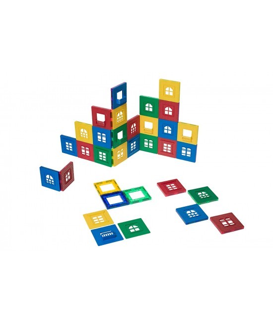 Set Playmags Exclusiv Ferestre - 60 piese magnetice: 30 ferestre + 30 accesorii