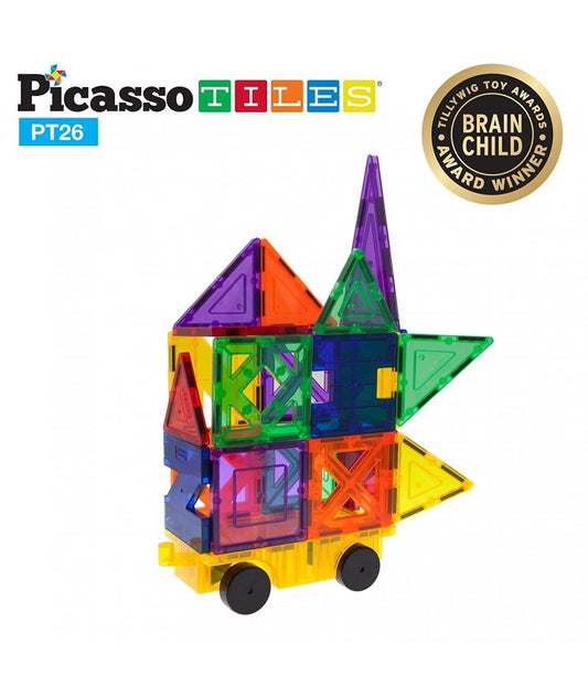 Set PicassoTiles Inspirațional - 26 piese magnetice de construcție colorate + 9 forme diferite
