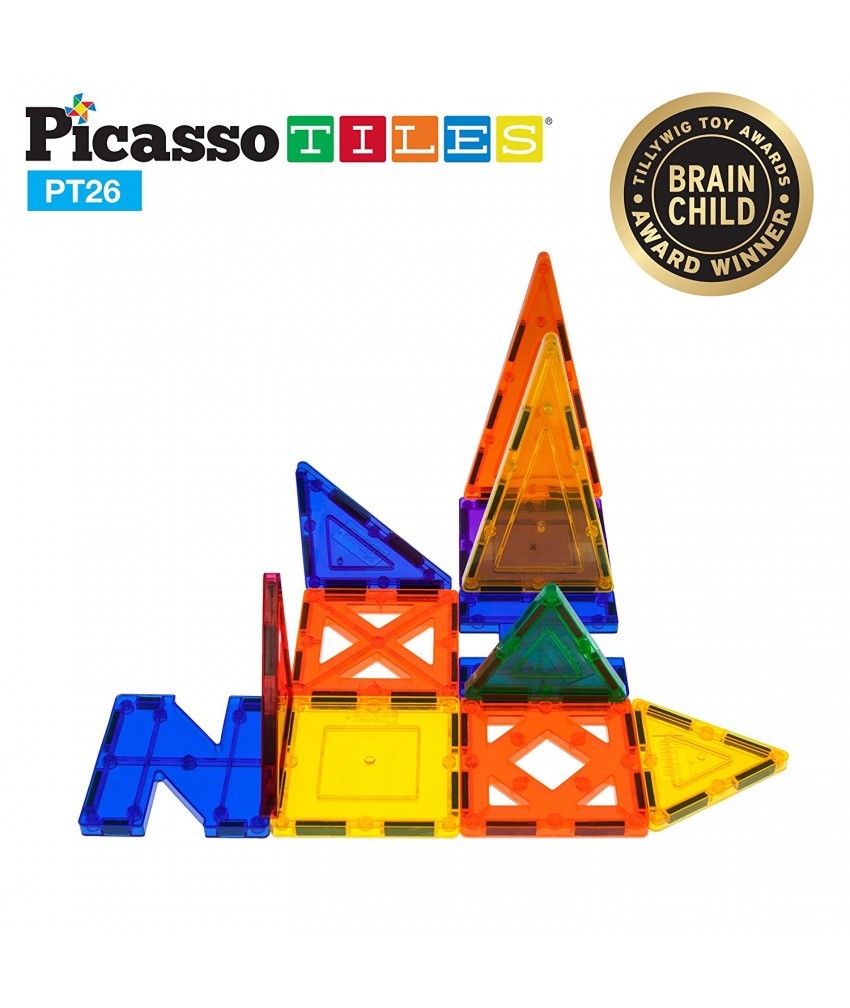 Set PicassoTiles Inspirațional - 26 piese magnetice de construcție colorate + 9 forme diferite