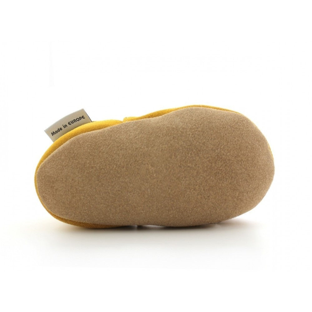 Papucei din piele întoarsă cu franjuri Kivala - Mustard