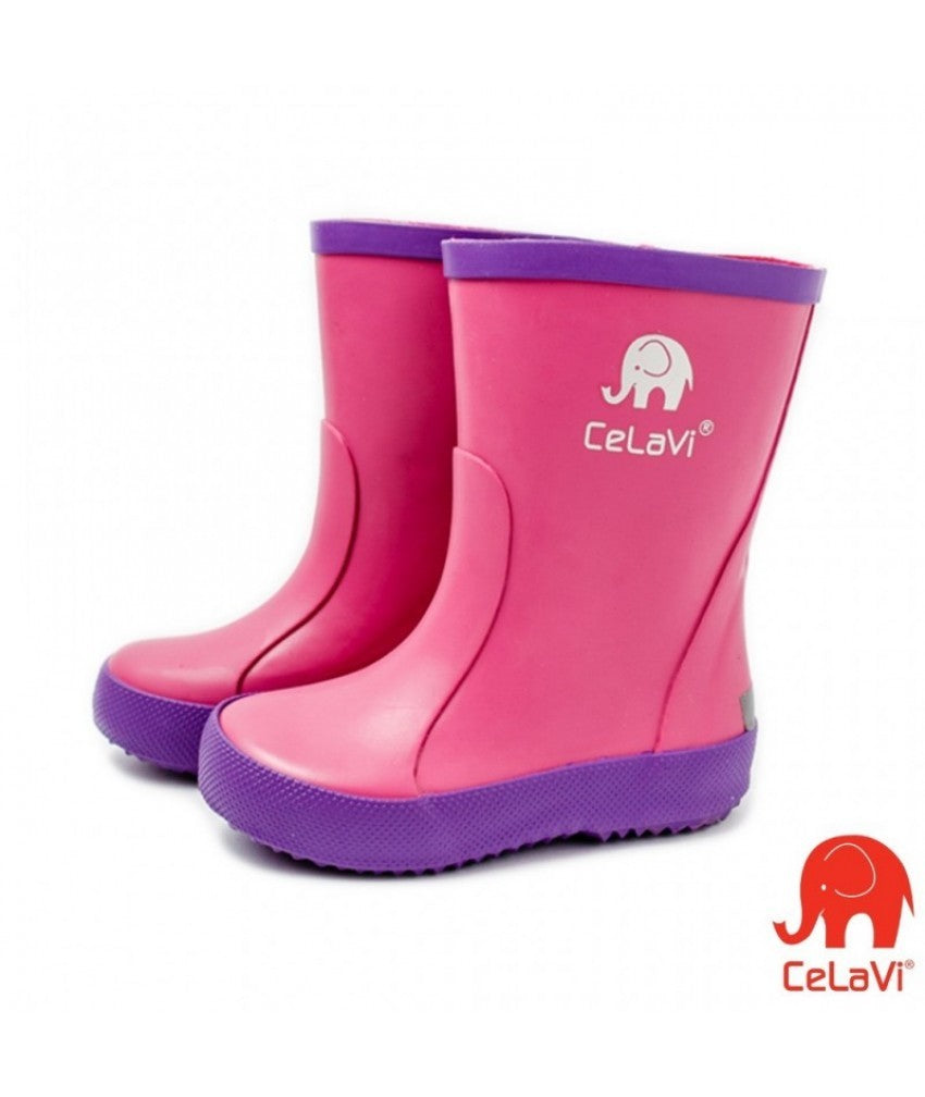 Cizme CeLaVi din cauciuc natural in două culori - Fuchsia cu Mov