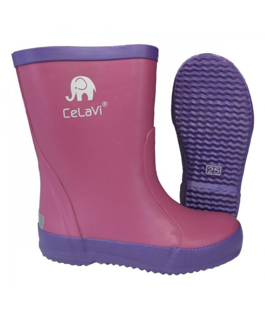Cizme CeLaVi din cauciuc natural in două culori - Fuchsia cu Mov