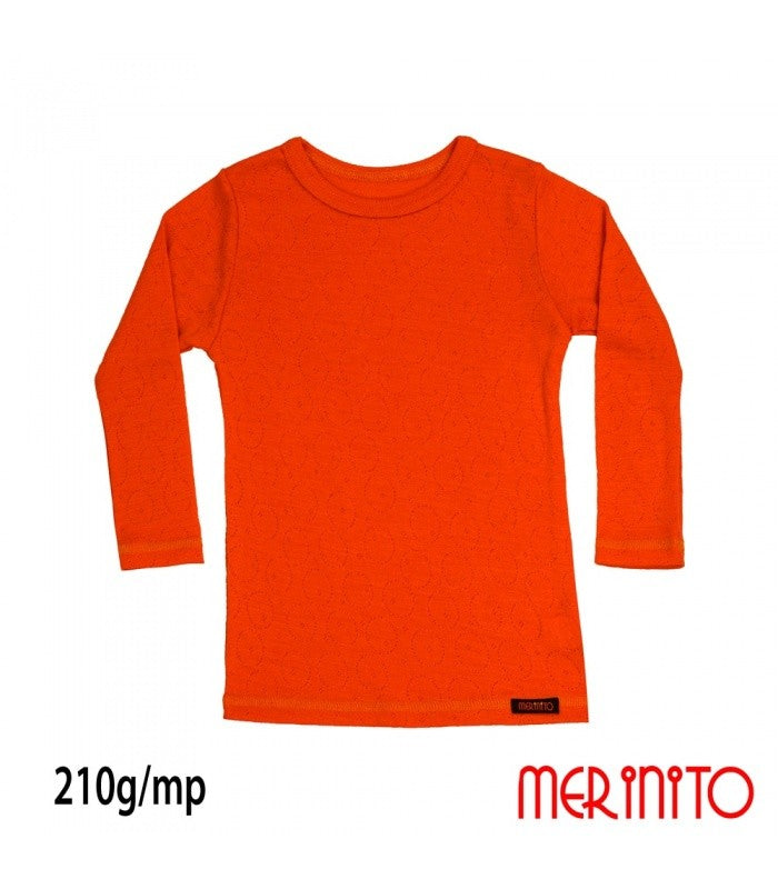 Bluză copii Rib Pointelle 210g 100% lână merinos - Orange Bliss - Merinito