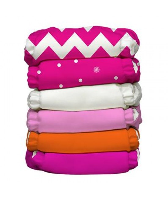 Set 6 scutece textile Charlie Banana Tutti Gucci cu inserturi noi cu fleece (scutece hibrid, cu buzunar sau AI2)