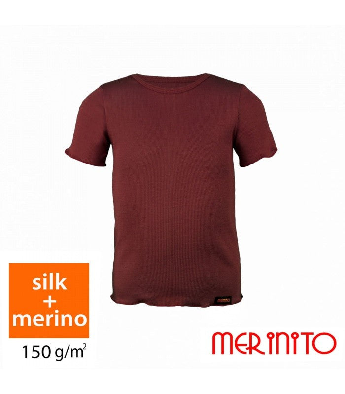 Tricou copii maneca scurta 70% matase si 30% merino – 150 g/mp – Chestnut- Merinito