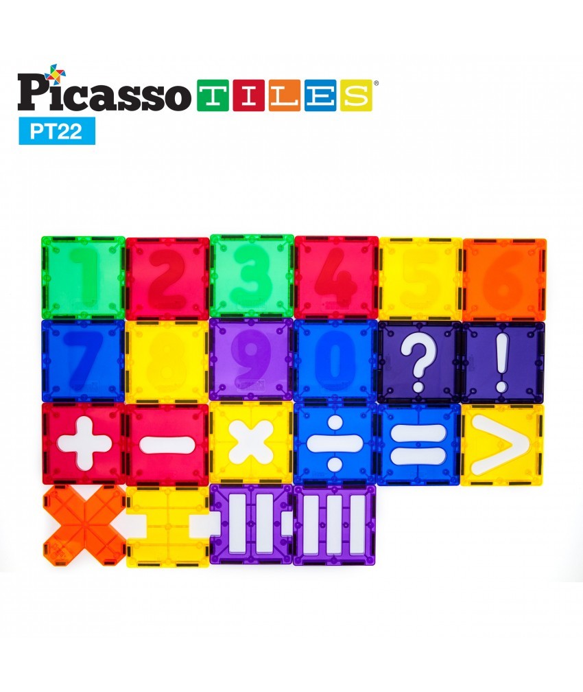 Set PicassoTiles Numerical - 22 Piese magnetice de constructie colorate