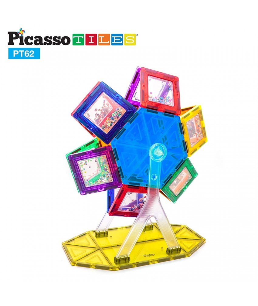 Set PicassoTiles Roata de parc de distracții - 62 Piese magnetice de constructie colorate
