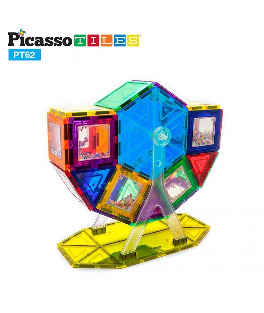 Set PicassoTiles Roata de parc de distracții - 62 Piese magnetice de constructie colorate